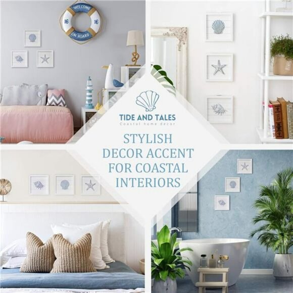 Coastal Seashell Starfish Wall Art Set Beach Bathroom Ocean Decor Framed - Picture 3 of 7